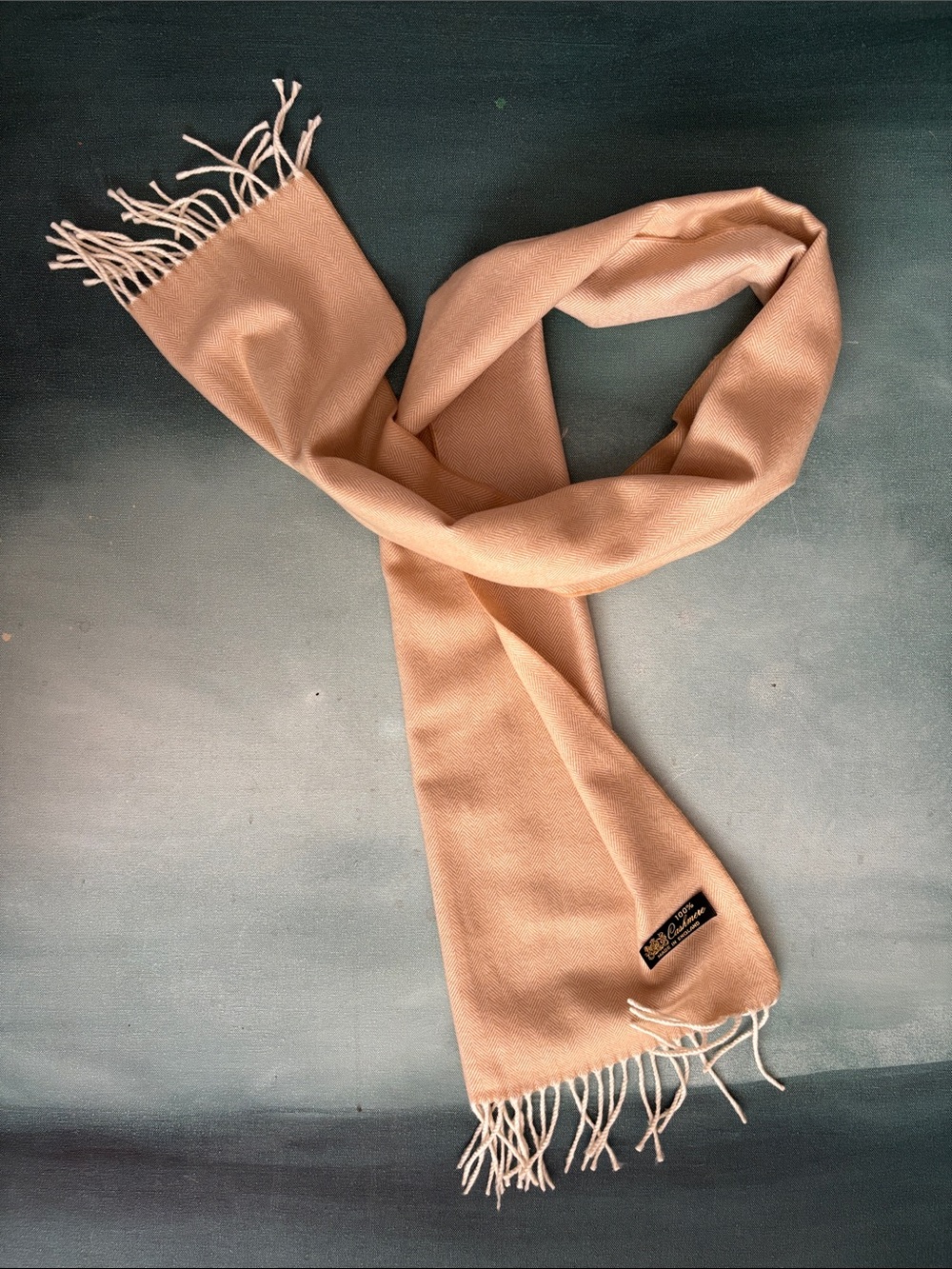 Cashmere Herringbone Scarf with Fringe